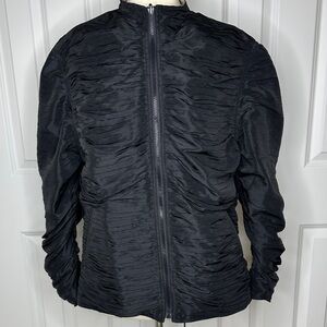 Mycra Pac Black Textured Ruched Reversible Black Women's Jacket SzSmall